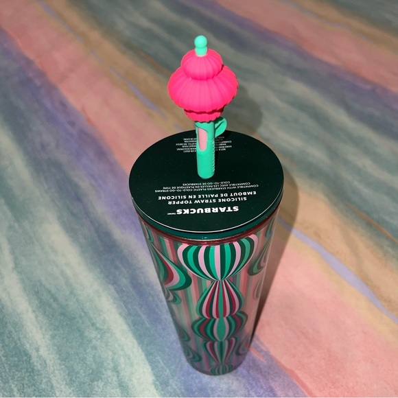 Starbucks Holiday 2024 Pink Ornament Straw Topper 24 Oz Cold Cup Tumbler - Picture 4 of 4